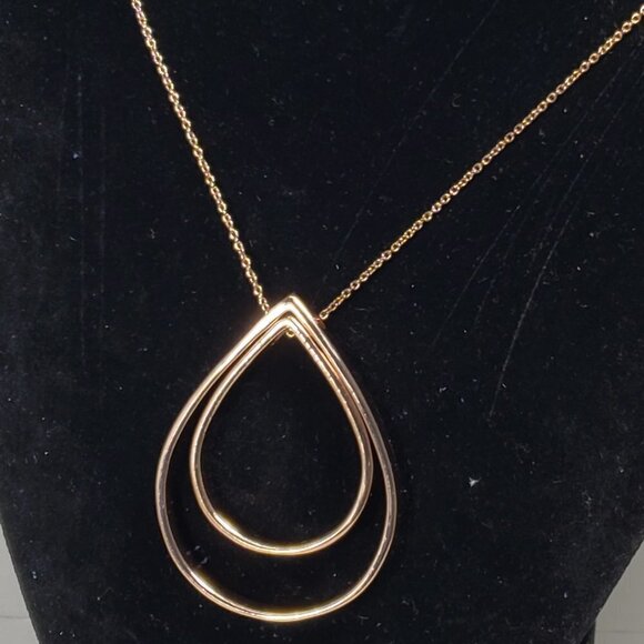 Rose Gold-Tone Teardrop Pendant Necklace – Double Hoop Design, Elegant - Women - Picture 5 of 12